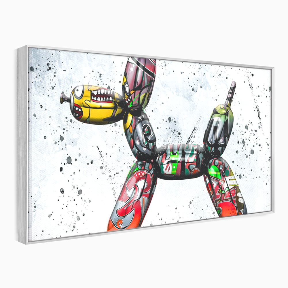 Tablou canvas cu tablou canvas caine din baloane stil grafitti, in rama de aluminiu argintiu